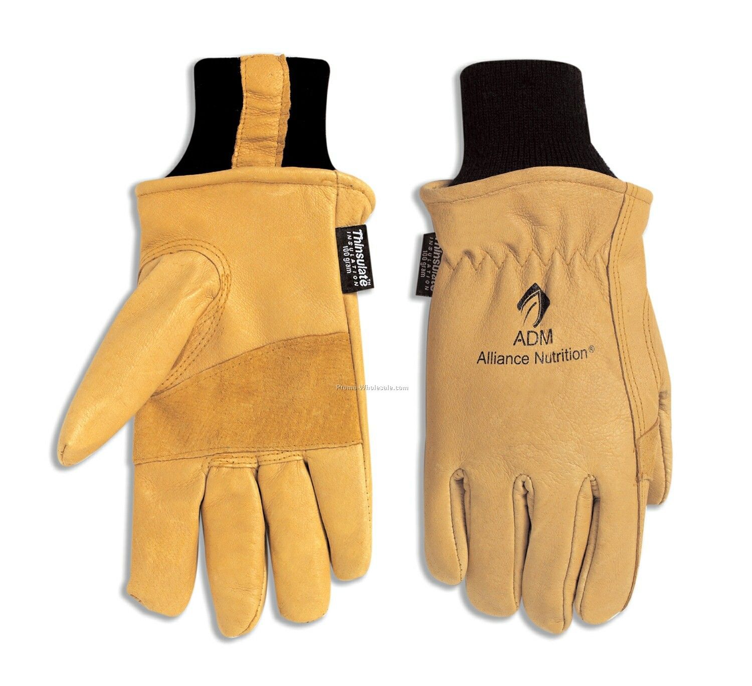 Thinsulate-lined Grain Pigskin Glove With Double Palm & Knit Wrist (S-xl)