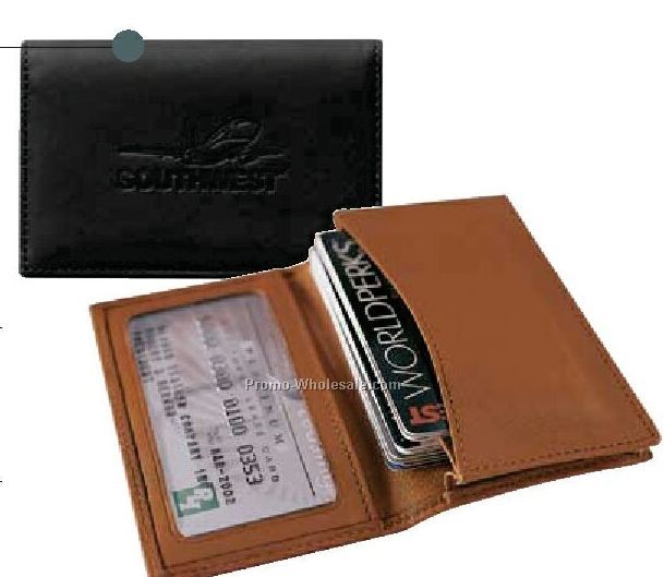 Top-grain Leather Expanding Card Case With Oxford Weave Lining