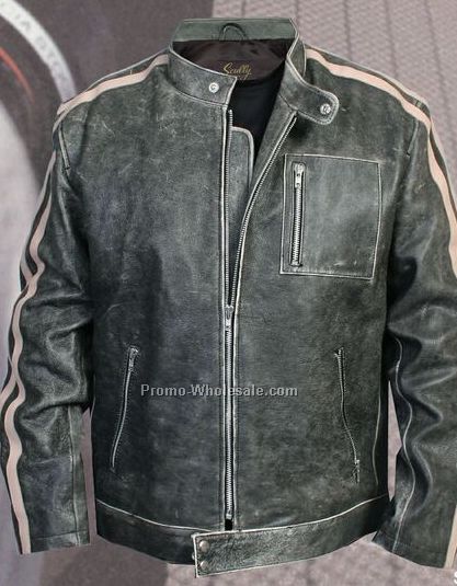 Track Collection Charcoal Sanded Calf Leather Racing Jacket (S-2xl)