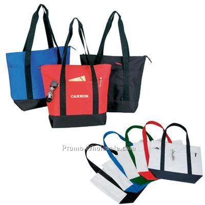 Zippered Two-tone Tote Bag