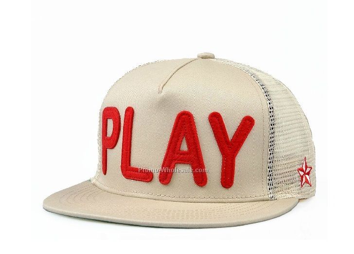 Play beige 5 panel mesh snapback