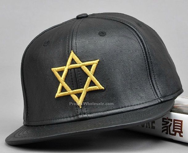 Black PU leather snapback with Star embroidery