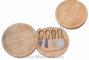 4 Cheese Knife Set With Wooden Cheese Board;