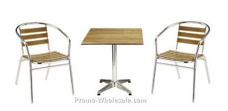 Wood plate aluminum frame table and chair set