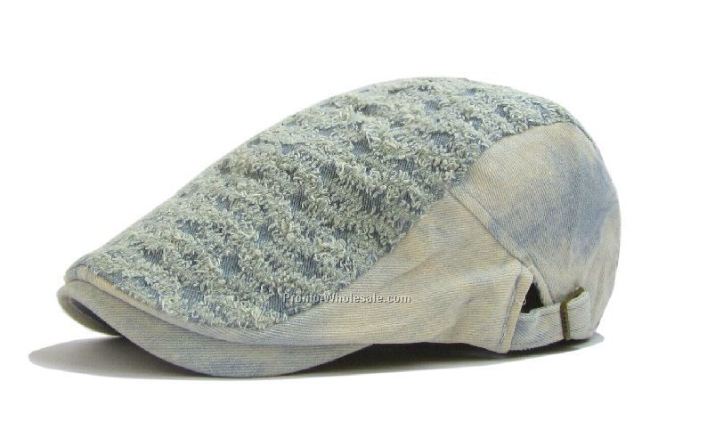 Fashion denim flat cap with hairy top