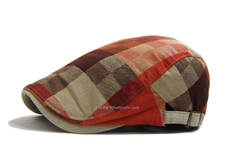 Red beige big checked beret