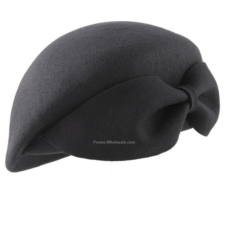 Black fashion beret with bow at back
