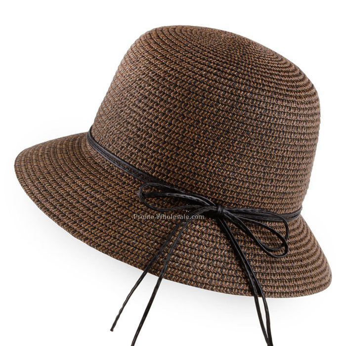 Bucket straw hat with hat strings