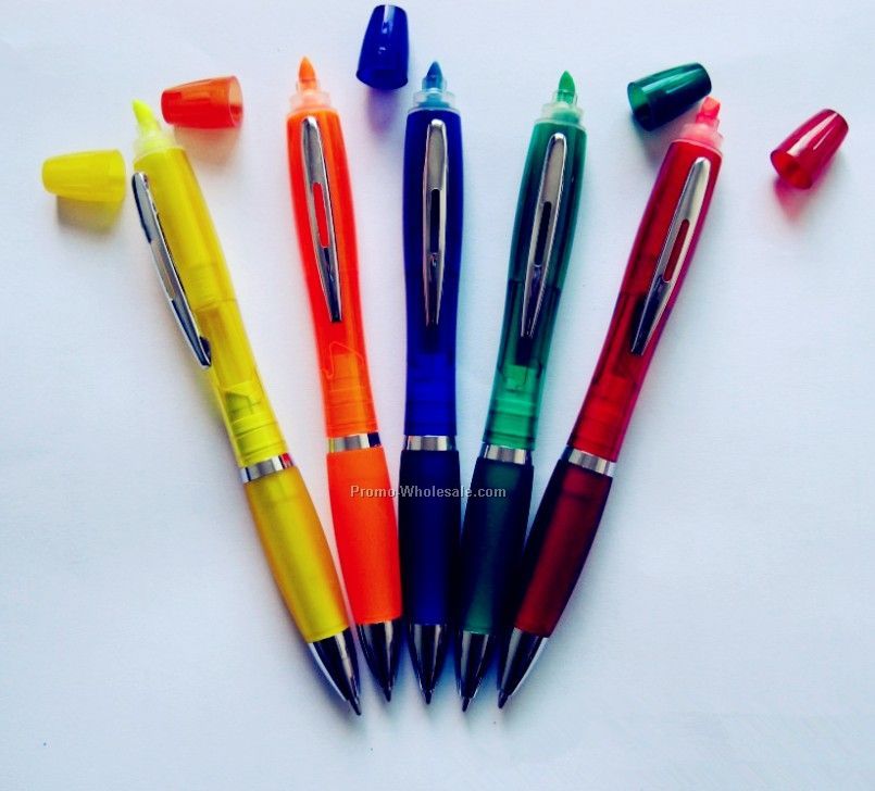 Promo Promotional Customized Logo Plastic Ballpen With Highlighter