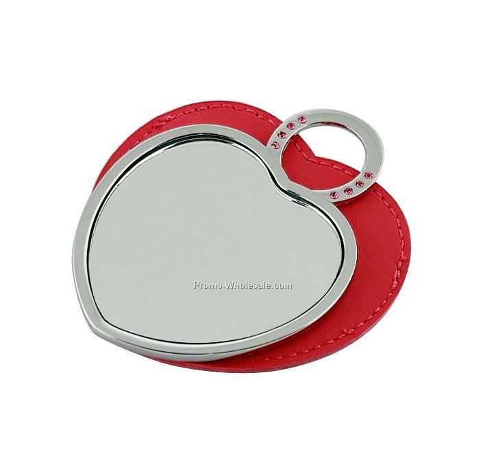 Silver Heart Compact Mirror with PU case